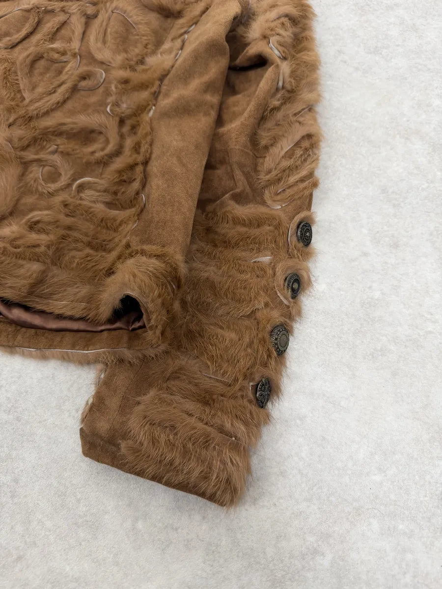 2000s Cavalli Fur Officer Napoleon Camel Suede Mink Leather Jacket uaaLOgx 7