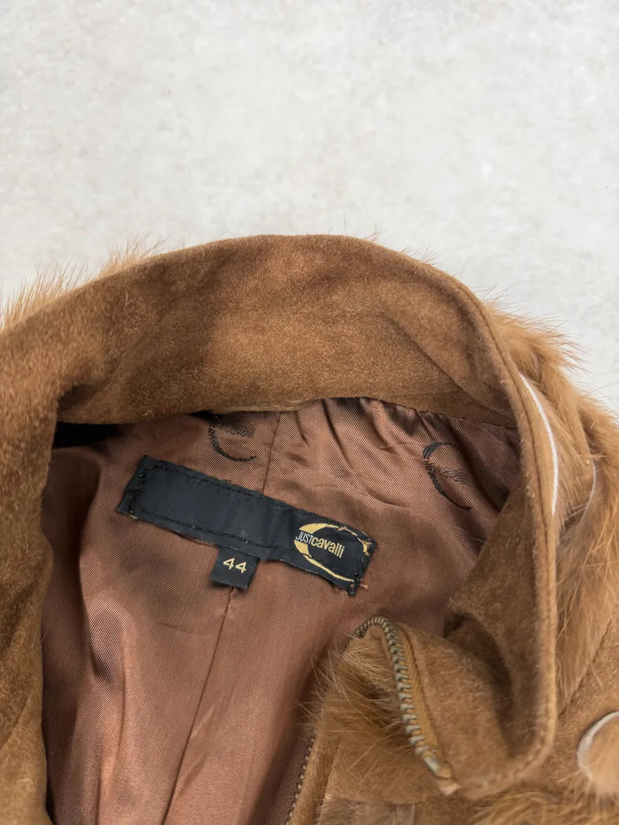 2000s Cavalli Fur Officer Napoleon Camel Suede Mink Leather Jacket uaaLOgx 8