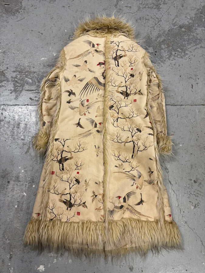 2000s Cavalli Fur White Asian Birds & Flowers Coat (L) IRYujyU 4