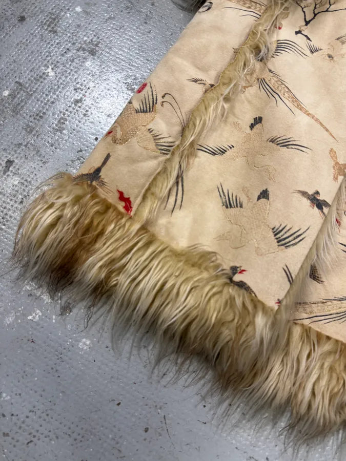 2000s Cavalli Fur White Asian Birds & Flowers Coat (L) IRYujyU 6