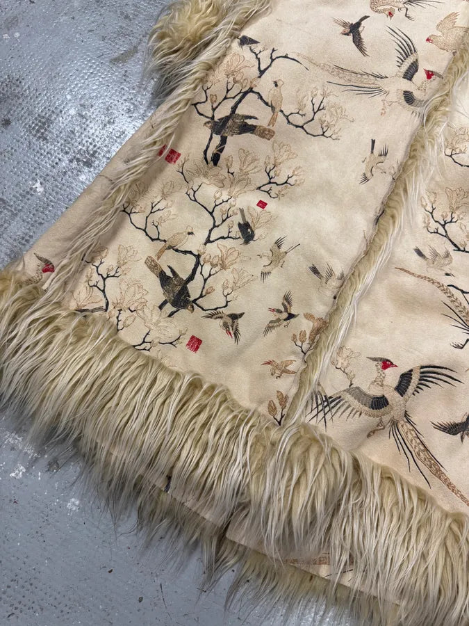 2000s Cavalli Fur White Asian Birds & Flowers Coat (L) IRYujyU 7