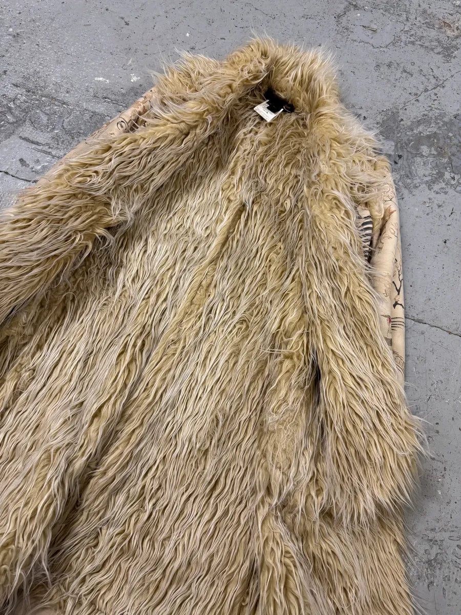 2000s Cavalli Fur White Asian Birds & Flowers Coat (L) IRYujyU 10