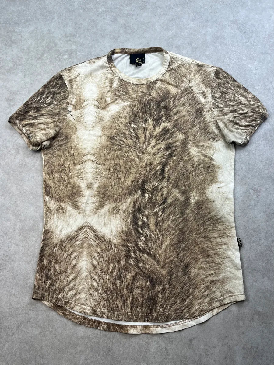 2000s Cavalli Fury Wolf Effect Beige T-Shirt OxuFZoG 0