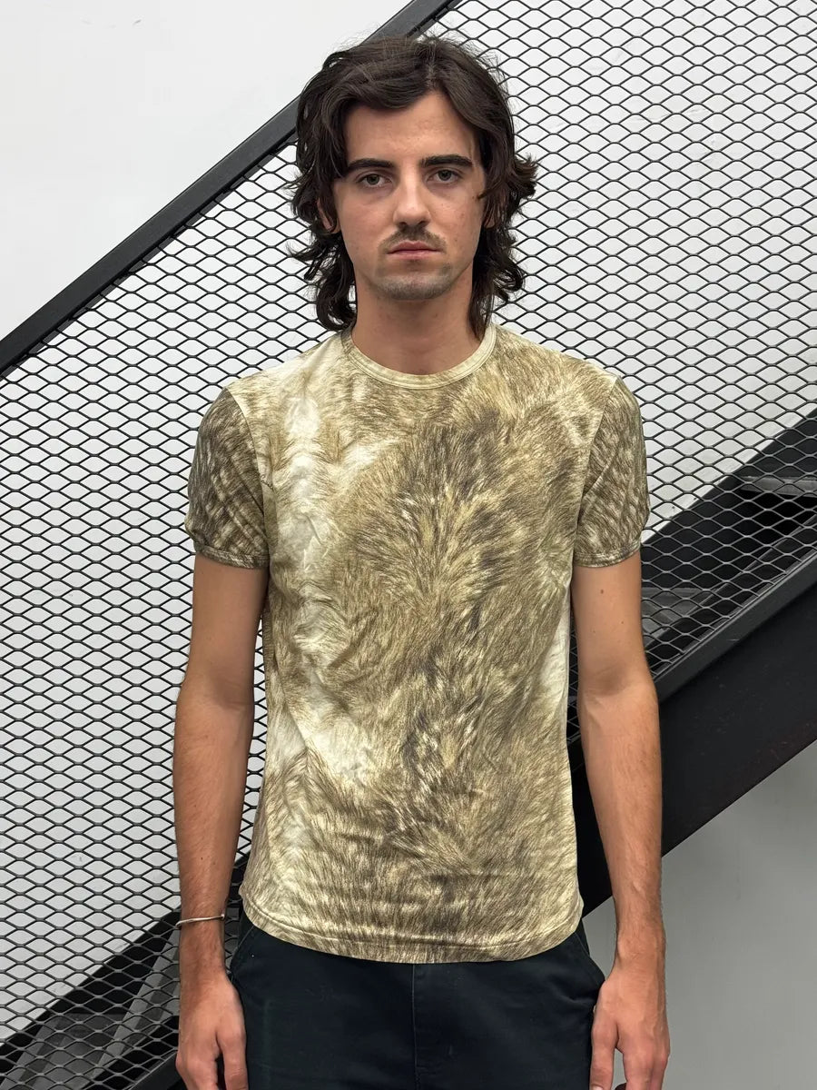 2000s Cavalli Fury Wolf Effect Beige T-Shirt OxuFZoG 1