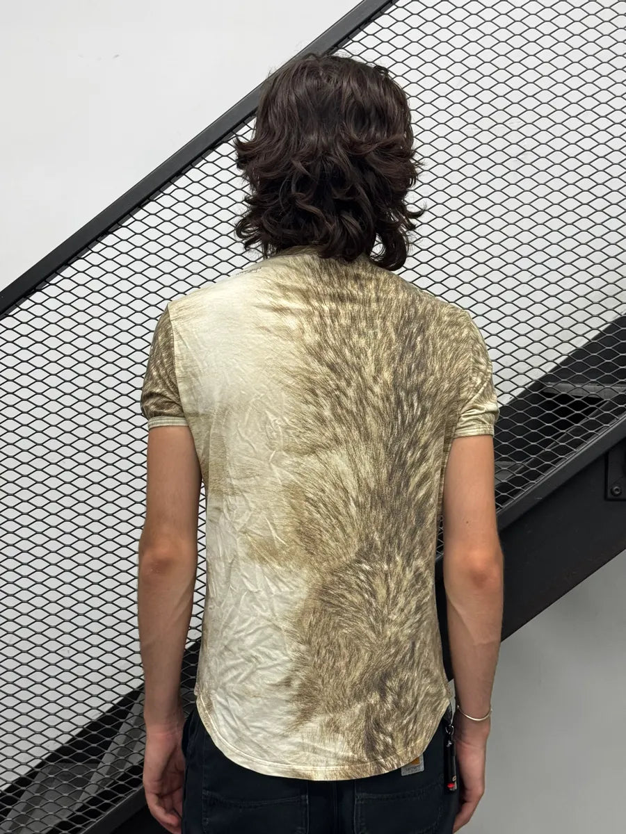 2000s Cavalli Fury Wolf Effect Beige T-Shirt OxuFZoG 2