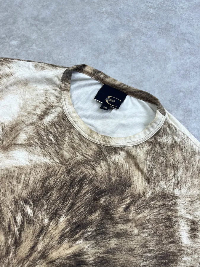 2000s Cavalli Fury Wolf Effect Beige T-Shirt OxuFZoG 3