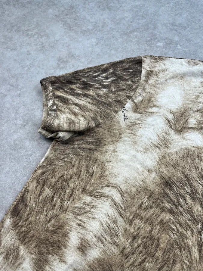 2000s Cavalli Fury Wolf Effect Beige T-Shirt OxuFZoG 5