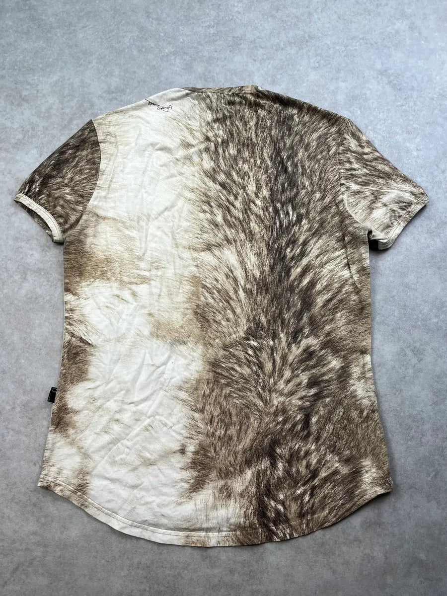 2000s Cavalli Fury Wolf Effect Beige T-Shirt OxuFZoG 6