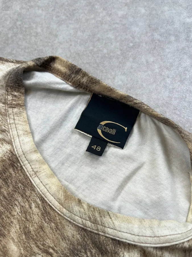 2000s Cavalli Fury Wolf Effect Beige T-Shirt OxuFZoG 7