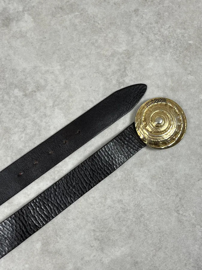 2000s Cavalli Gold Buckle Brown Leather Belt IcFDFjD 2