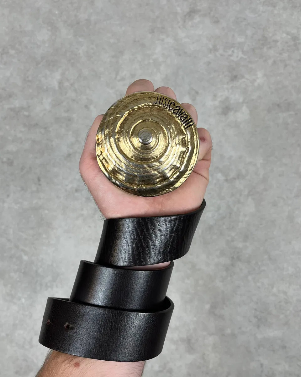 2000s Cavalli Gold Buckle Brown Leather Belt IcFDFjD 1