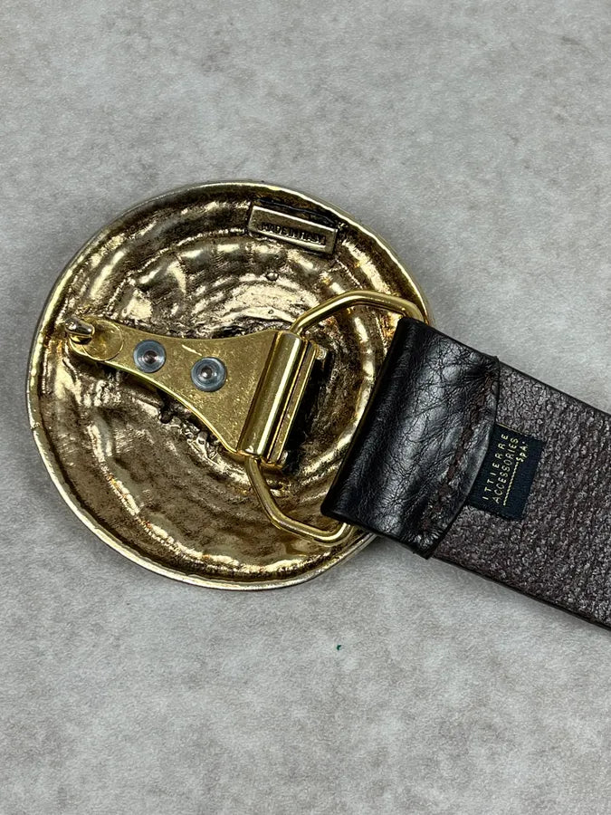 2000s Cavalli Gold Buckle Brown Leather Belt IcFDFjD 7