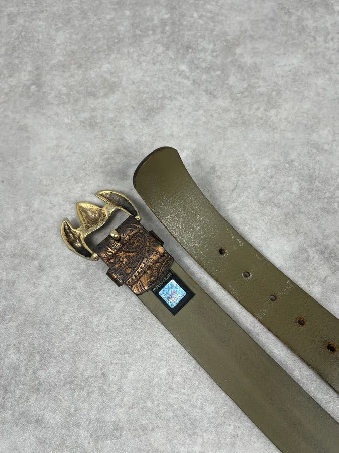 2000s Cavalli Gold Buckle Brown Leather Belt BcXnMhf 3