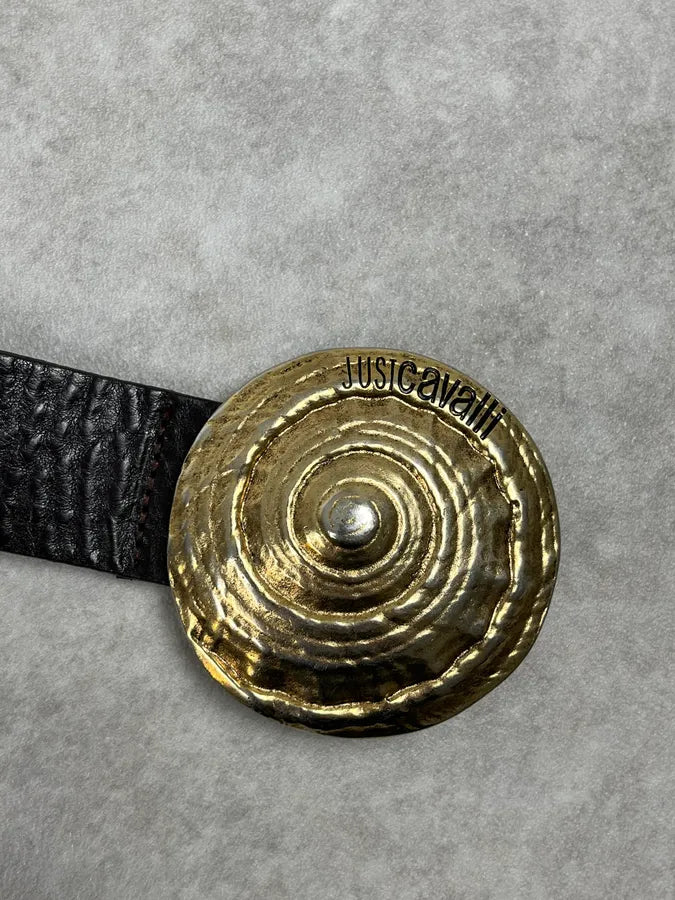 2000s Cavalli Gold Buckle Brown Leather Belt IcFDFjD 3