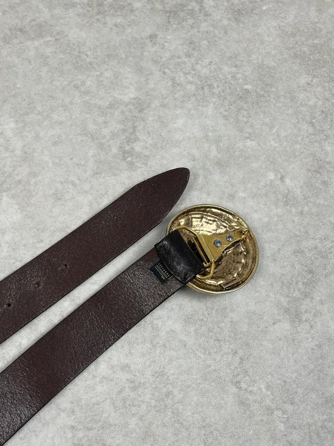 2000s Cavalli Gold Buckle Brown Leather Belt IcFDFjD 6