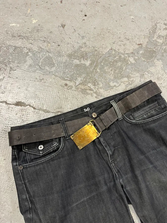 2000s Cavalli Golden Brut Rectangle Black Leather Belt vZTlLIW 2