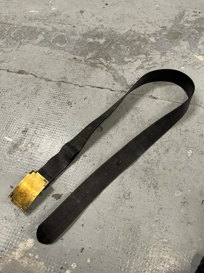 2000s Cavalli Golden Brut Rectangle Black Leather Belt vZTlLIW 3