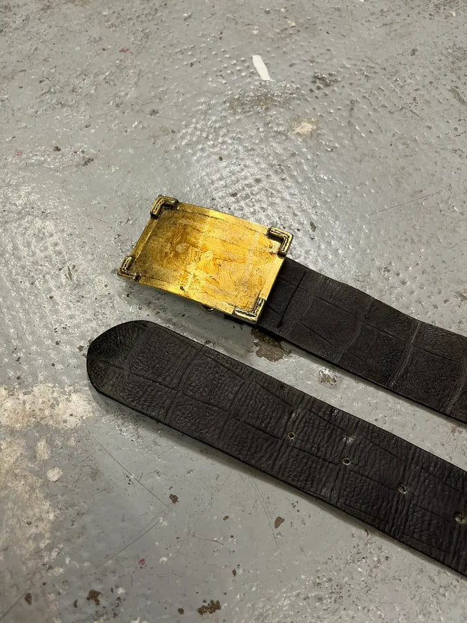 2000s Cavalli Golden Brut Rectangle Black Leather Belt vZTlLIW 4