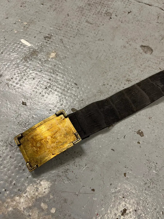 2000s Cavalli Golden Brut Rectangle Black Leather Belt vZTlLIW 5