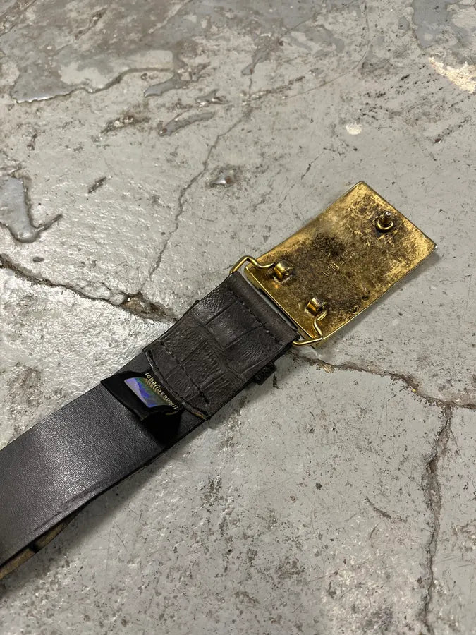 2000s Cavalli Golden Brut Rectangle Black Leather Belt vZTlLIW 7