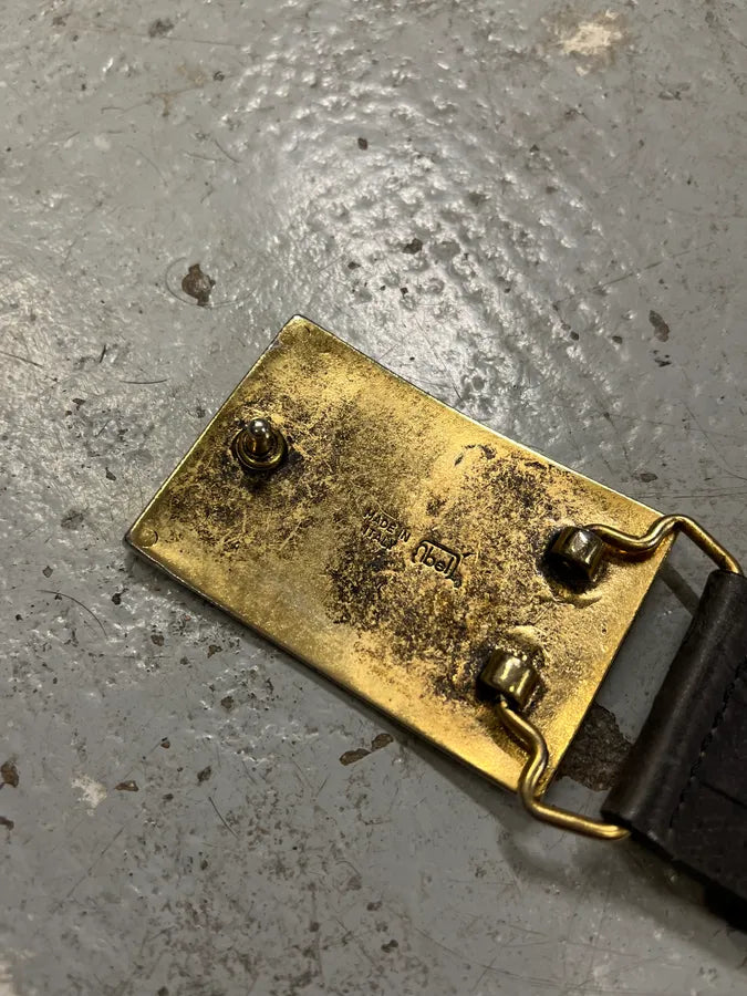 2000s Cavalli Golden Brut Rectangle Black Leather Belt vZTlLIW 8