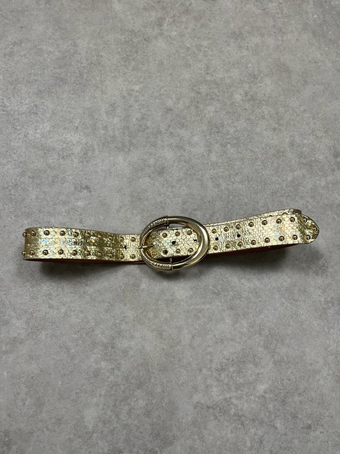 2000s Cavalli Golden Crocodile Effect Studded Leather Belt nwgsEwD 2