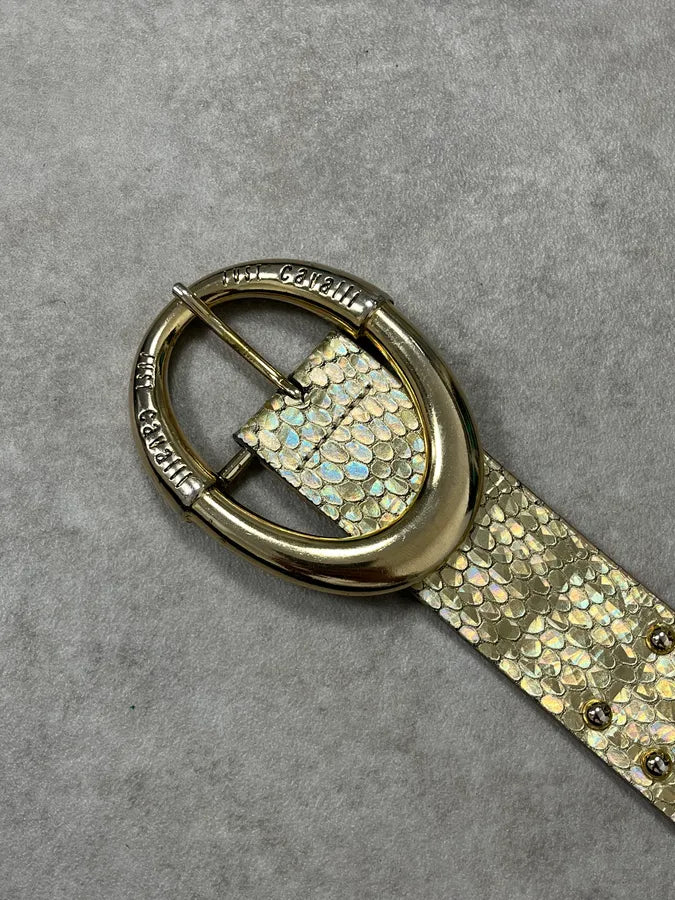 2000s Cavalli Golden Crocodile Effect Studded Leather Belt nwgsEwD 4