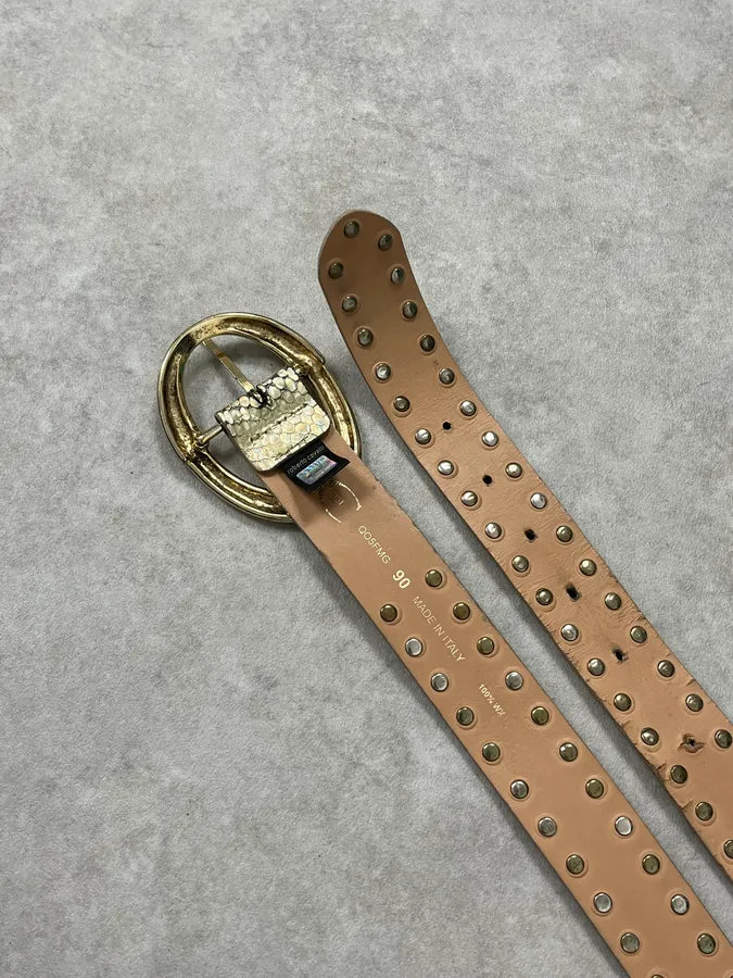 2000s Cavalli Golden Crocodile Effect Studded Leather Belt nwgsEwD 5