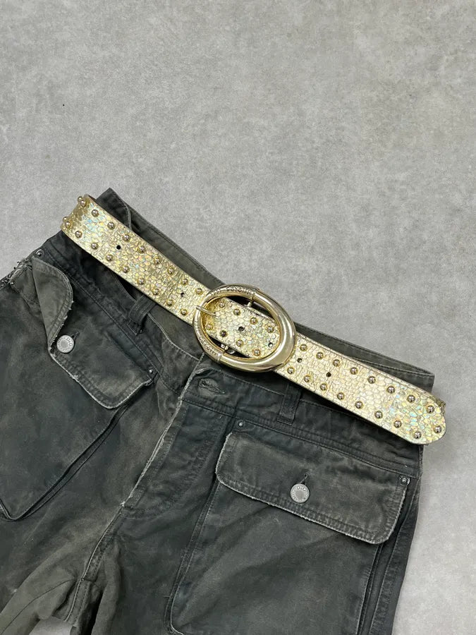 2000s Cavalli Golden Crocodile Effect Studded Leather Belt nwgsEwD 0