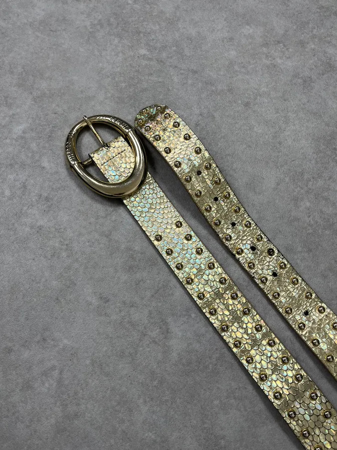 2000s Cavalli Golden Crocodile Effect Studded Leather Belt nwgsEwD 3