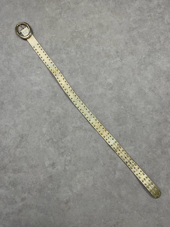 2000s Cavalli Golden Crocodile Effect Studded Leather Belt nwgsEwD 8