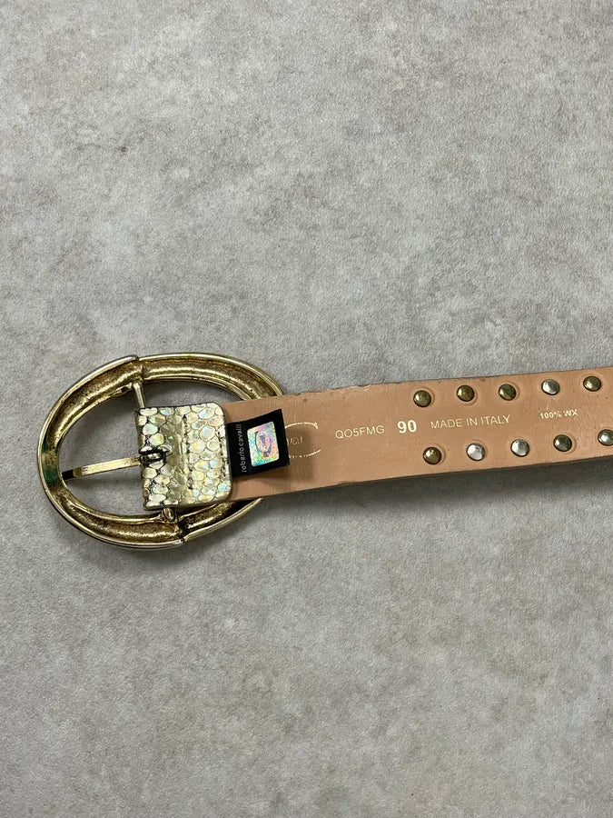 2000s Cavalli Golden Crocodile Effect Studded Leather Belt nwgsEwD 7
