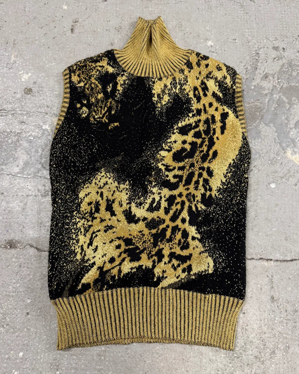 2000s Cavalli Golden Panther Sleeveless High Neck Sweater ranwrsd 0