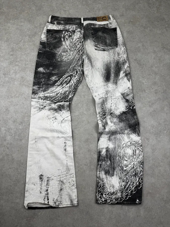 AW2003 Cavalli Gradient White & Grey Tribal Pants  WOuQwdK 5