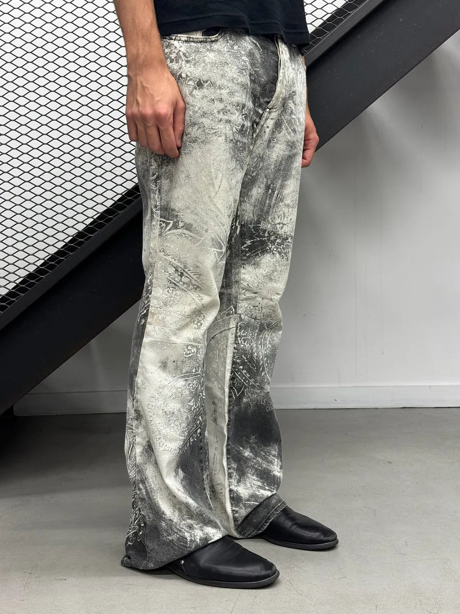 AW2003 Cavalli Gradient White & Grey Tribal Pants  WOuQwdK 1