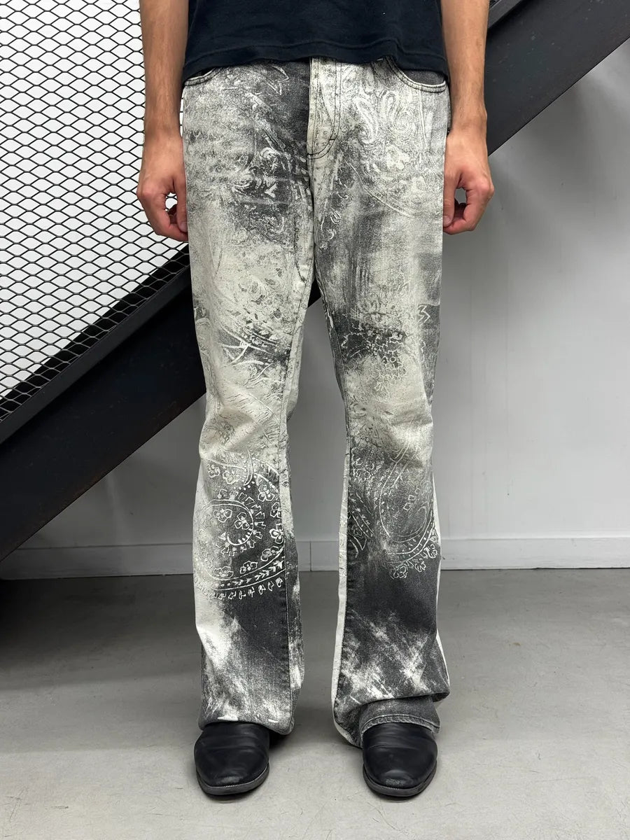 AW2003 Cavalli Gradient White & Grey Tribal Pants  WOuQwdK 0