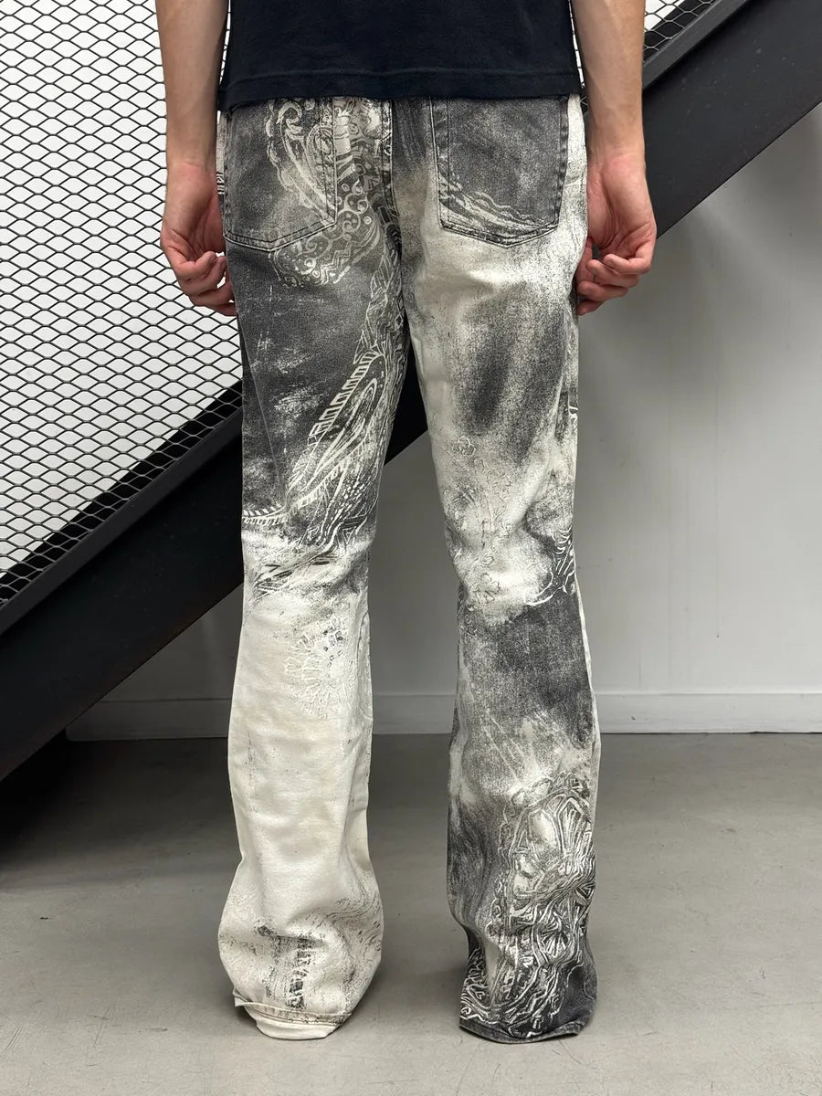 AW2003 Cavalli Gradient White & Grey Tribal Pants  WOuQwdK 2