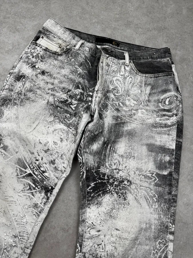 AW2003 Cavalli Gradient White & Grey Tribal Pants  WOuQwdK 4