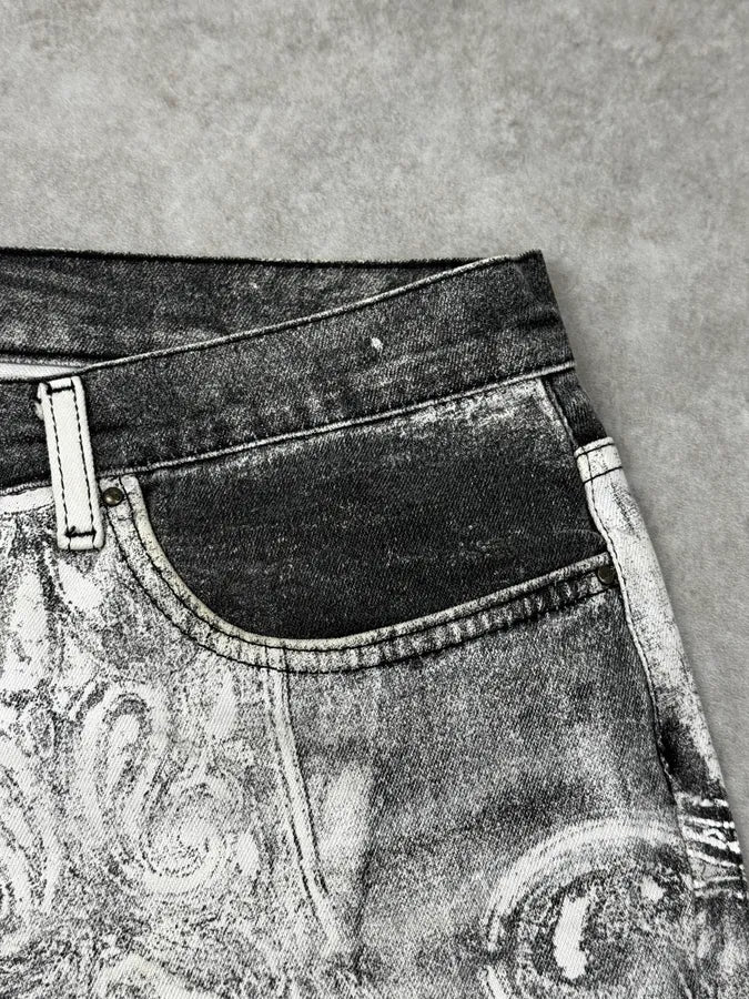 AW2003 Cavalli Gradient White & Grey Tribal Pants  WOuQwdK 7