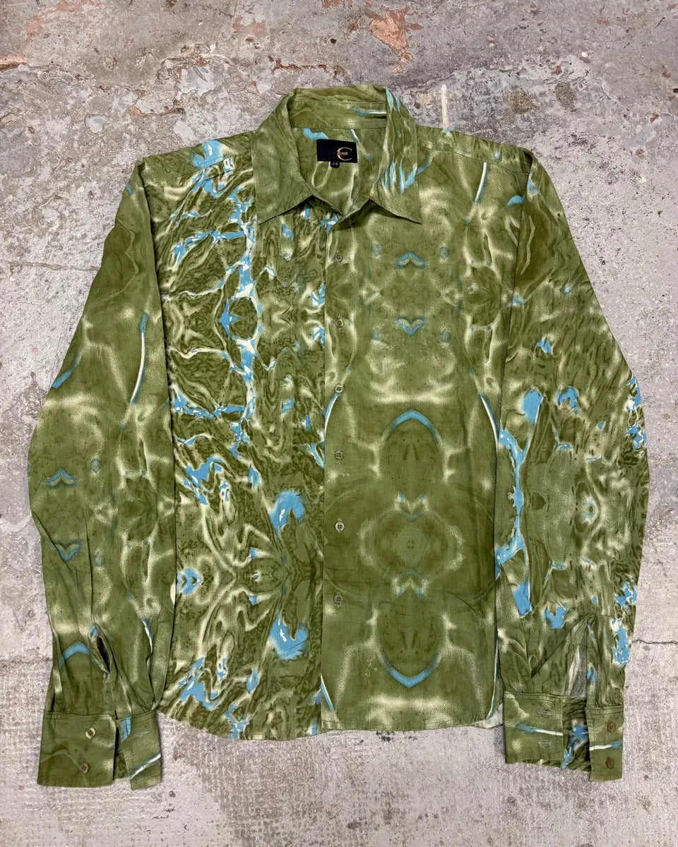 2000s Cavalli Green Land Water Shirt ocWXSaz 0