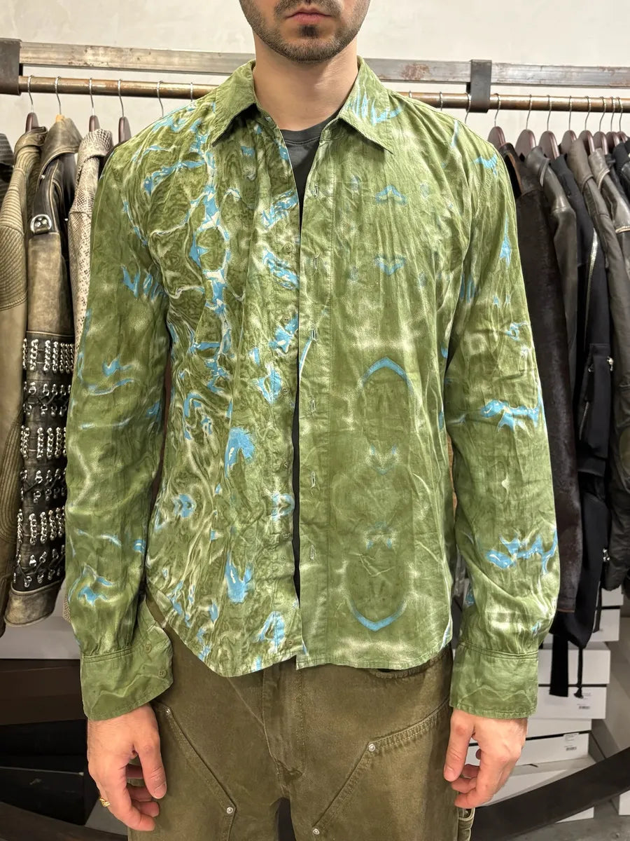 2000s Cavalli Green Land Water Shirt ocWXSaz 2