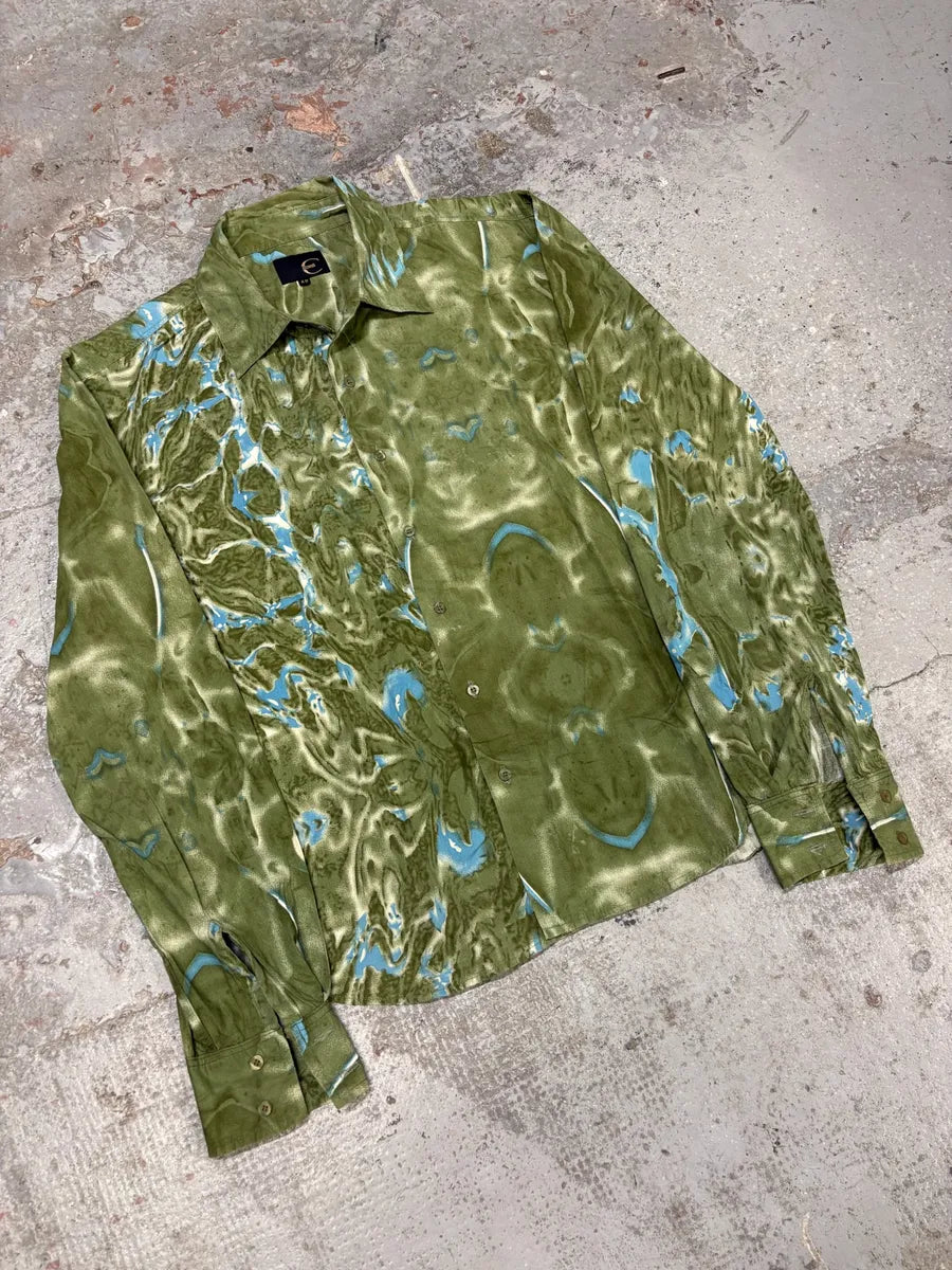 2000s Cavalli Green Land Water Shirt ocWXSaz 6