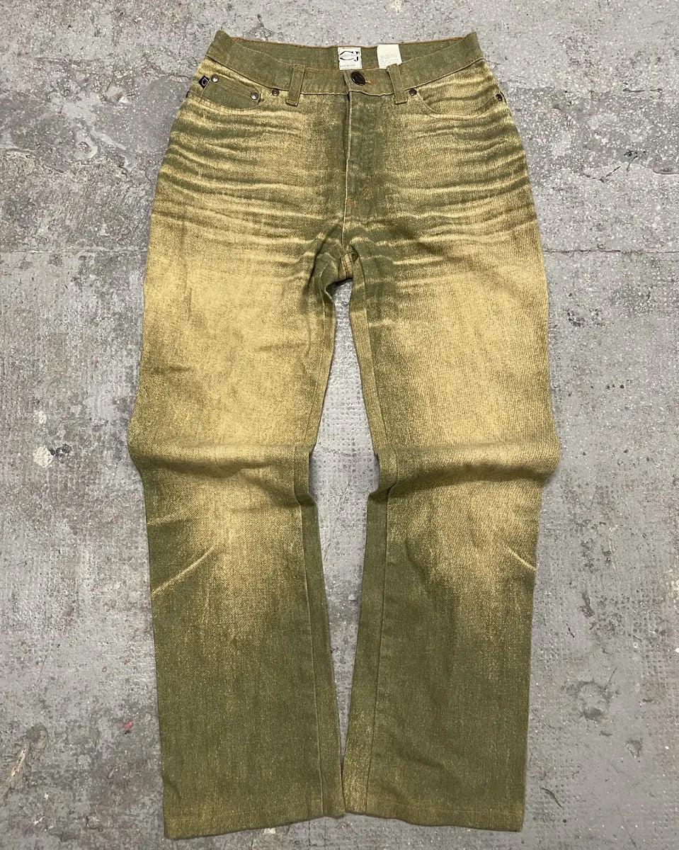 2000s Cavalli Green Sun Faded Pants (XS) 0