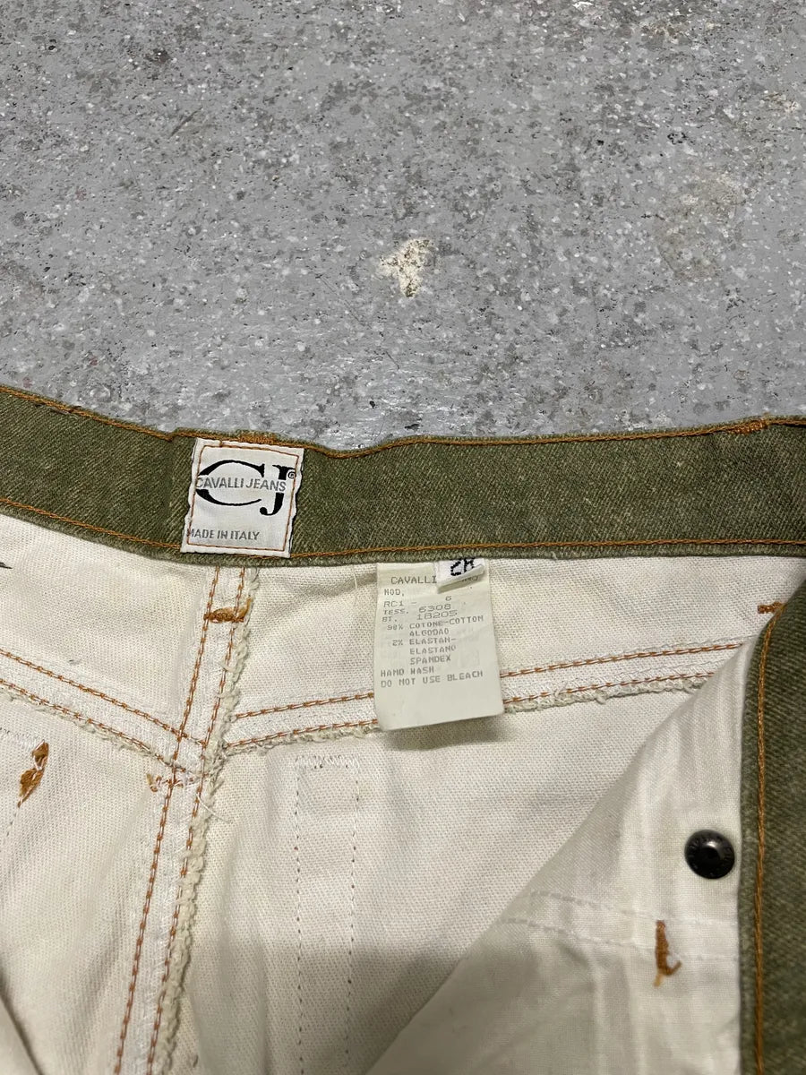 2000s Cavalli Green Sun Faded Pants (XS) 5