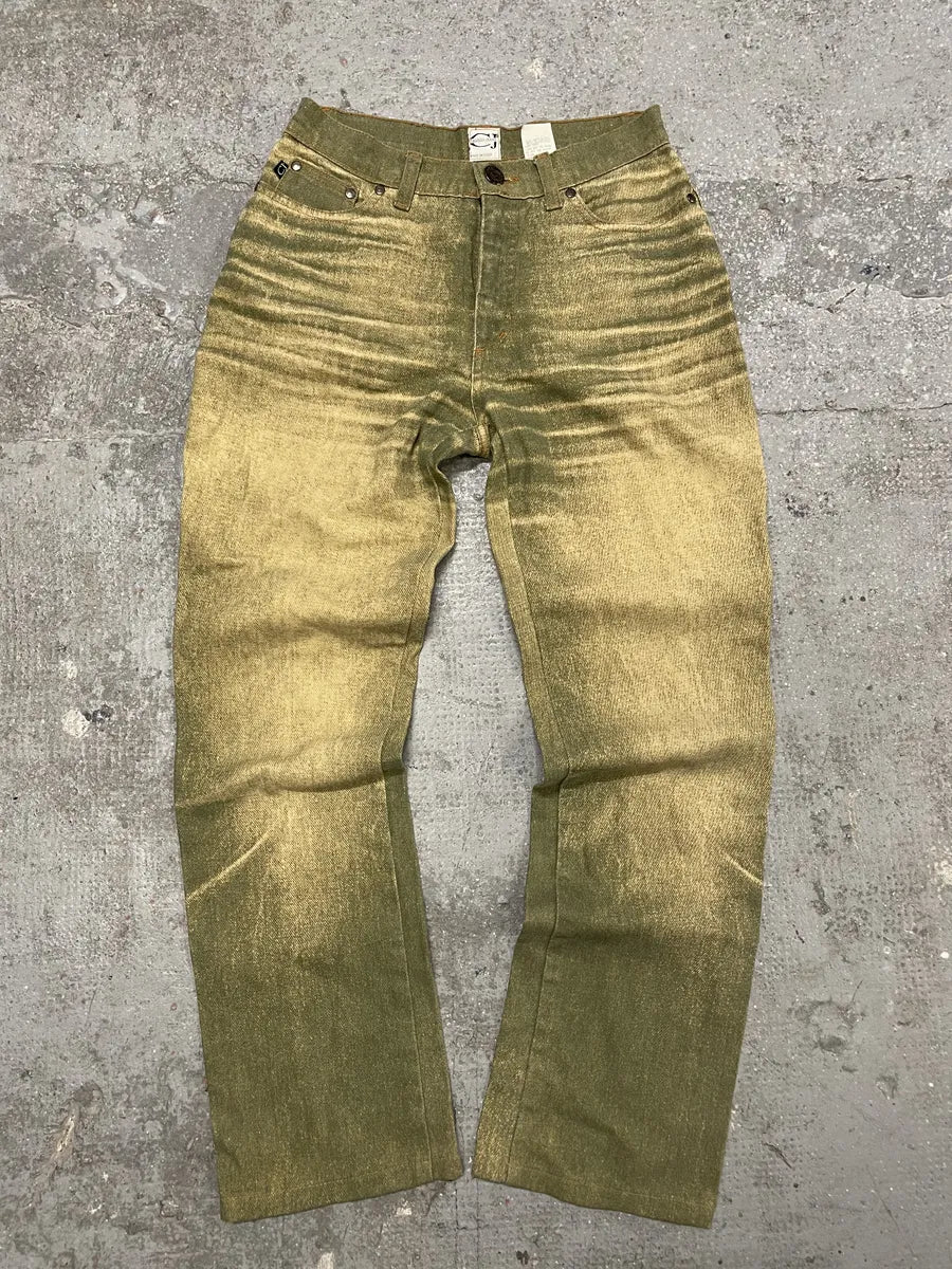 2000s Cavalli Green Sun Faded Pants (XS) 6