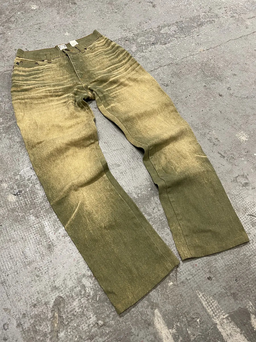 2000s Cavalli Green Sun Faded Pants (XS) 7
