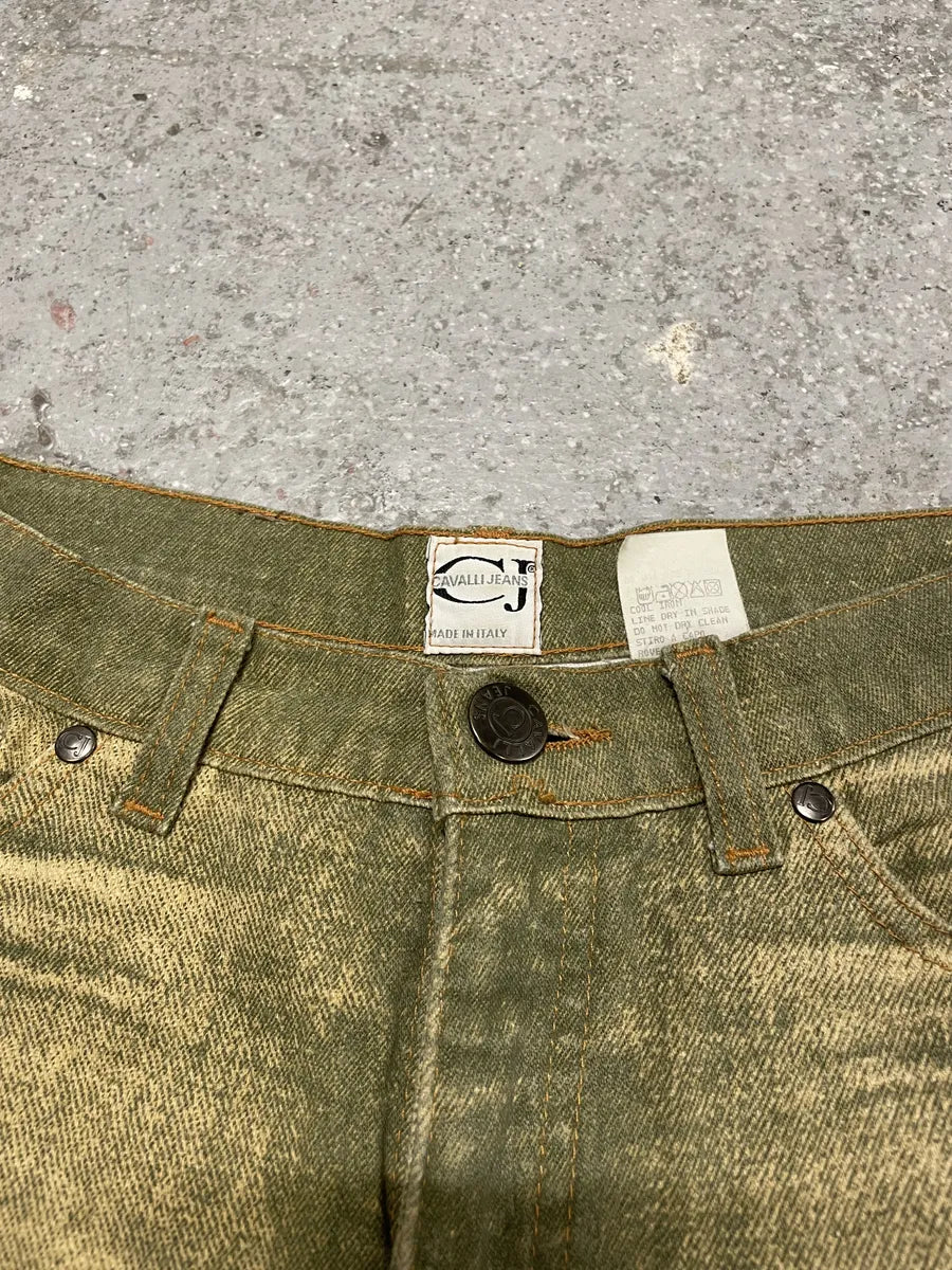 2000s Cavalli Green Sun Faded Pants (XS) 8