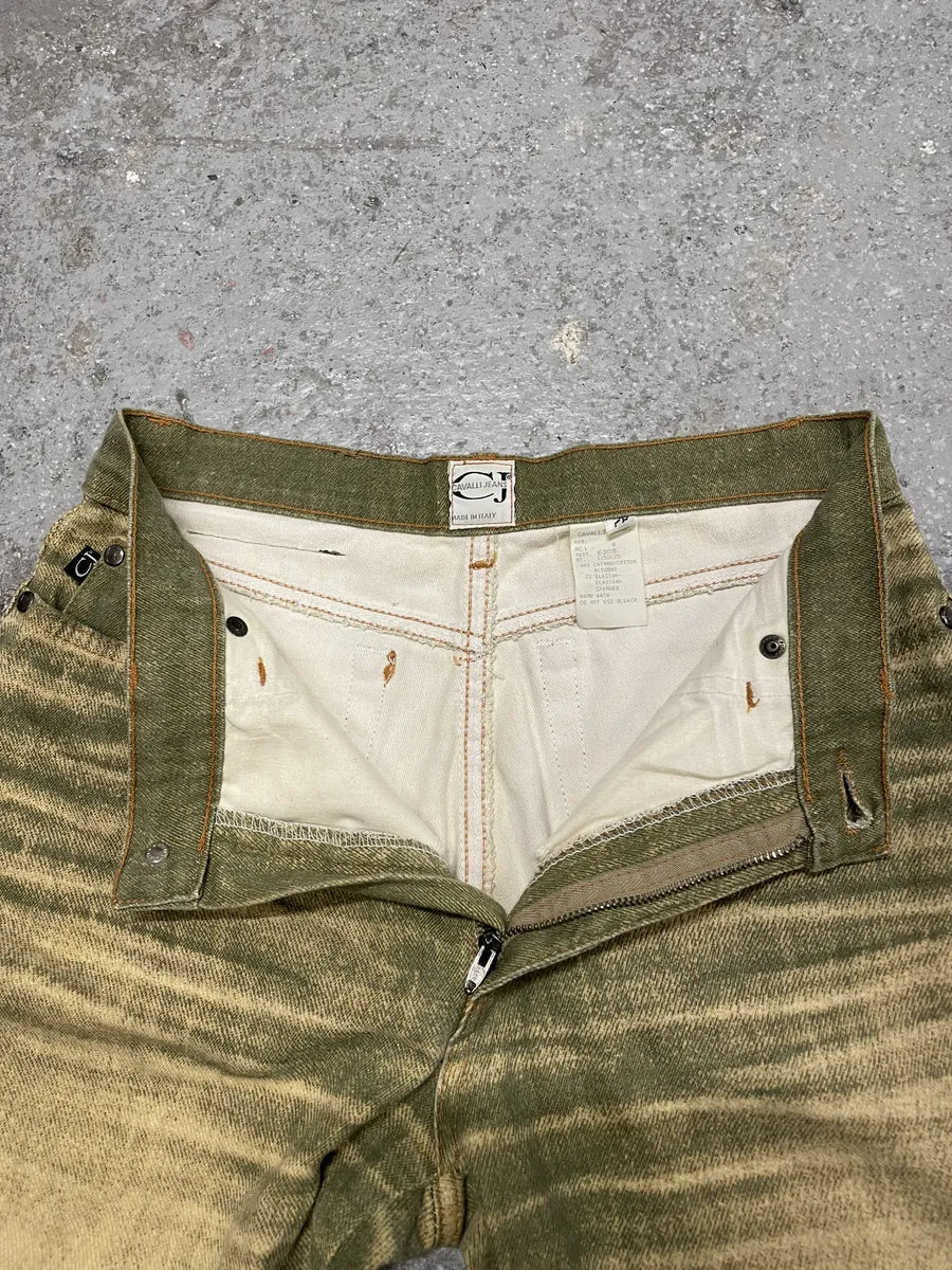 2000s Cavalli Green Sun Faded Pants (XS) 9