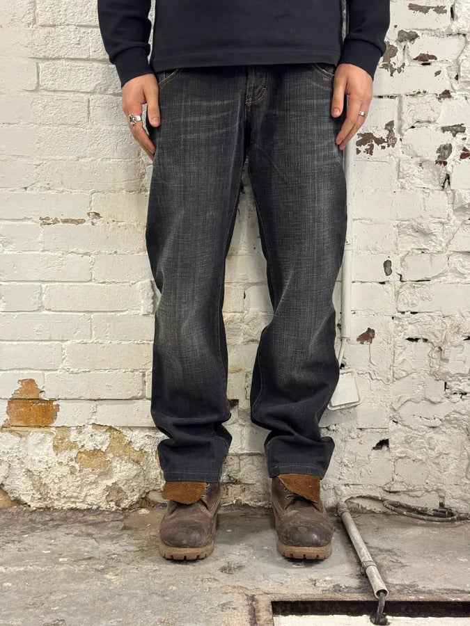 2000s Cavalli Grey & Black Faded Straight Denim Jeans MlihaaK 1