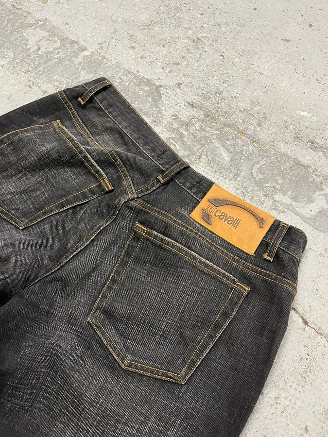 2000s Cavalli Grey & Black Faded Straight Denim Jeans MlihaaK 8